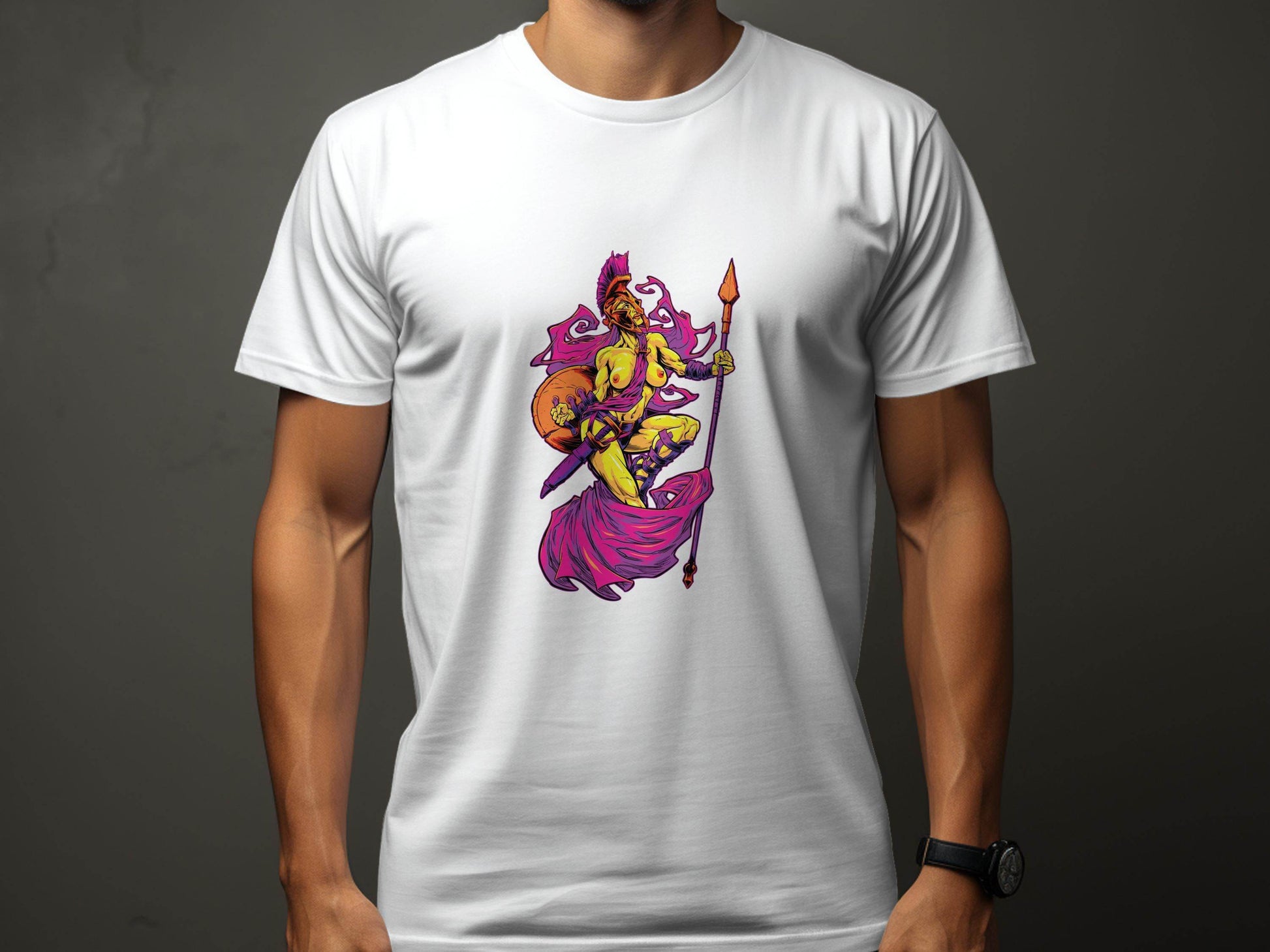 Striking Female Warrior with Spear Graphic Art T-Shirt - Design & Vybe