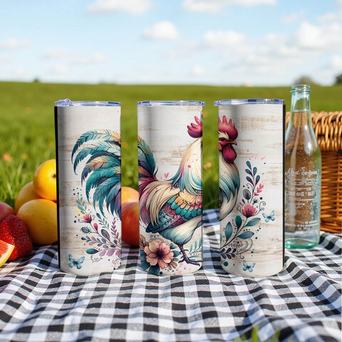 Artistic Rooster Floral Accented Design Great for Spring Tumbler - Design & Vybe