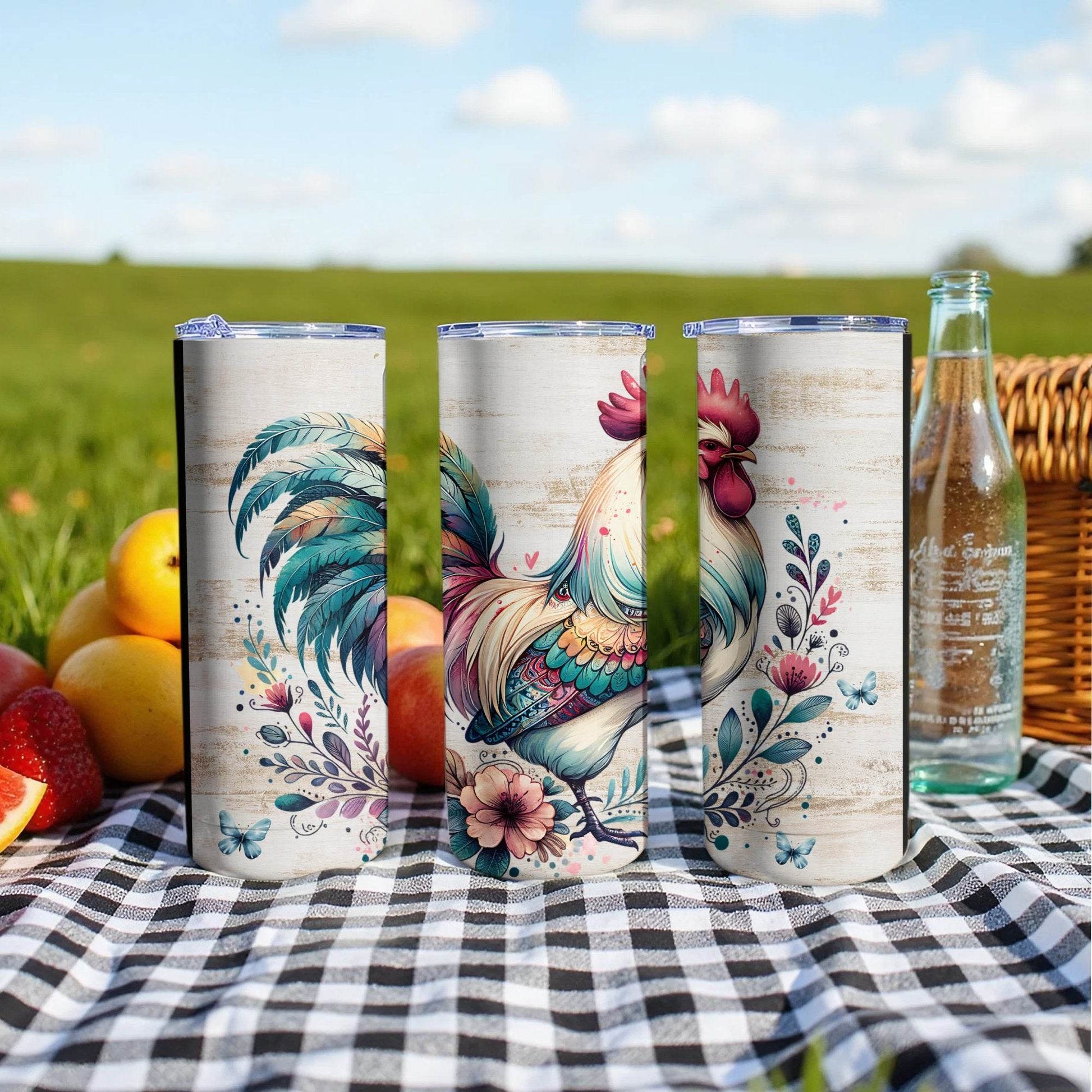 Artistic Rooster Floral Accented Design Great for Spring Tumbler - Design & Vybe