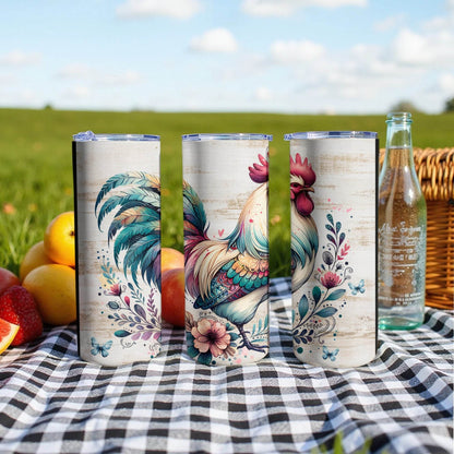 Artistic Rooster Floral Accented Design Great for Spring Tumbler - Design & Vybe