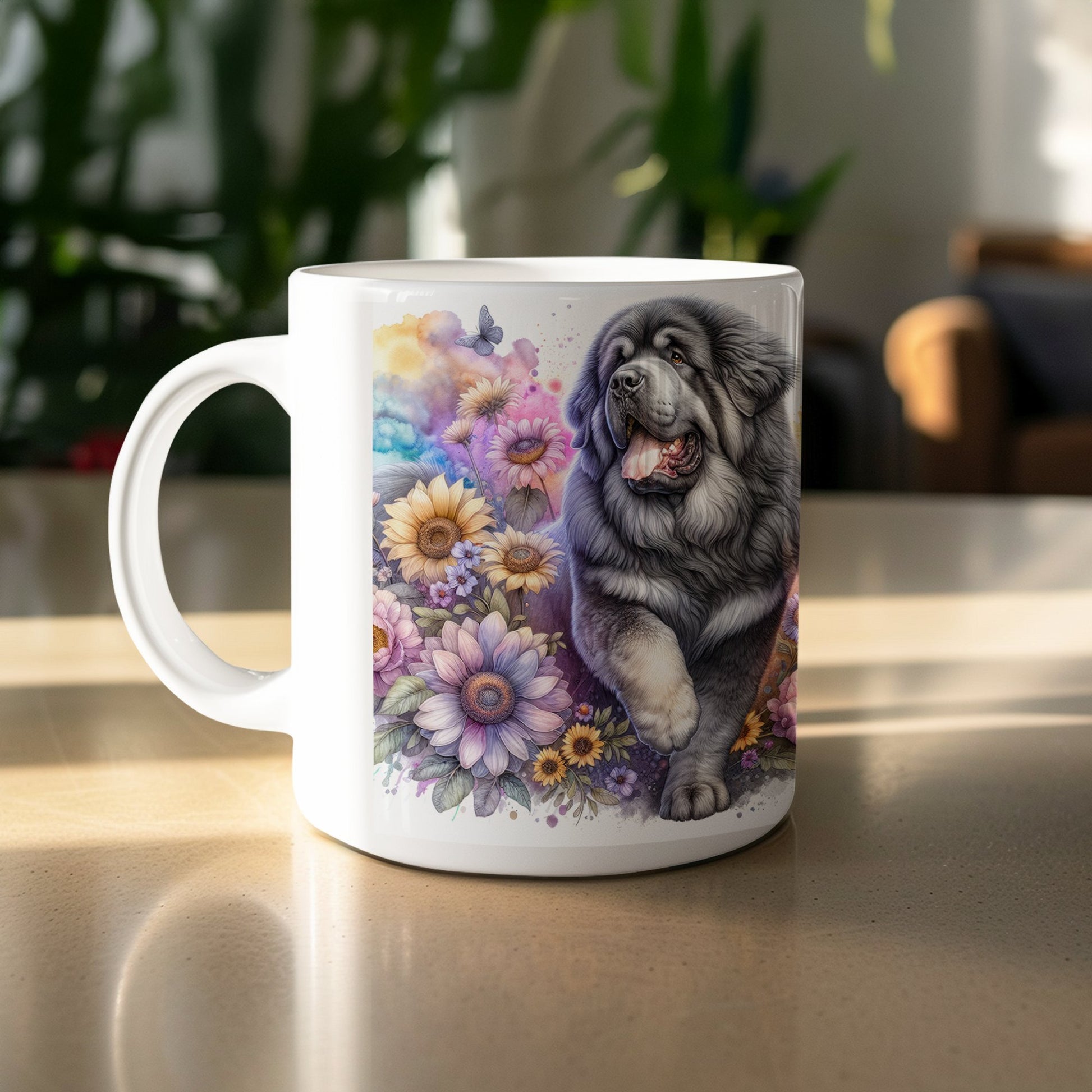 Colorful Floral and Dog Art Print Mug product
