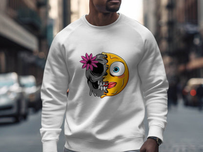 Half Skull and Happy Face Smiley Design Sweater - Design & Vybe