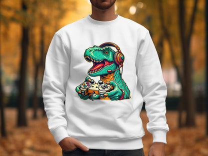 Gaming Dinosaur Print White Sweatshirt product type