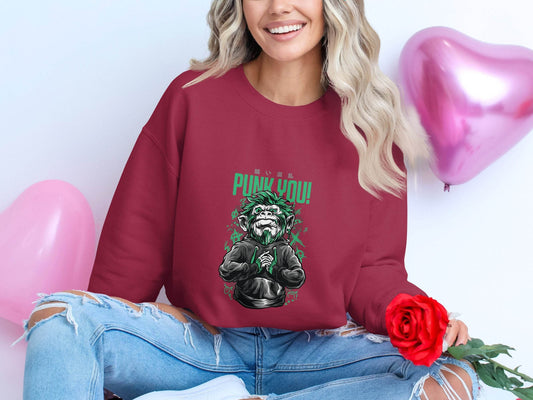 Punk You Green Hair Ape Graphic Style Unisex Sweater - Design & Vybe