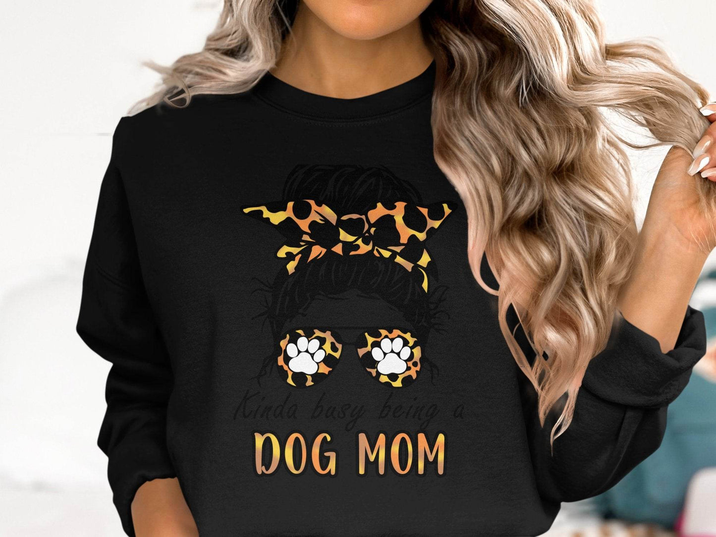 Kinda Busy Being A Dog Mom with Paw Print Glasses Sweater - Design & Vybe