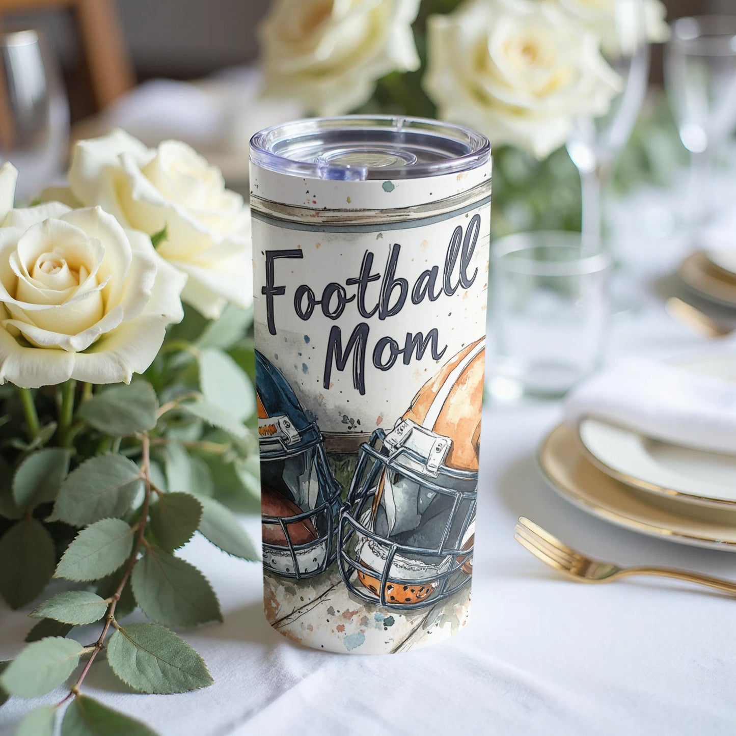 Football Mom Tumbler with Colorful Helmet Design product type