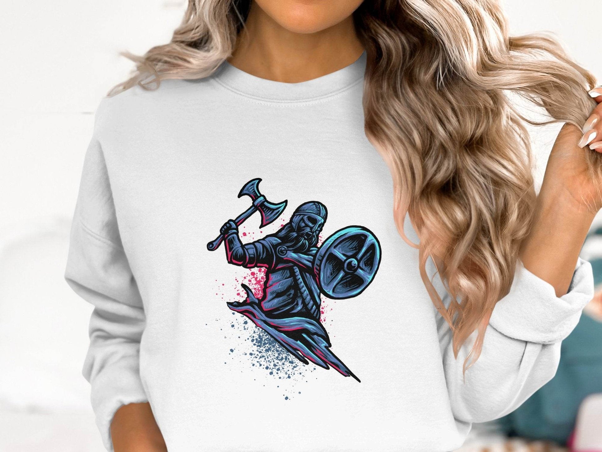 Viking Warrior with Axe and Shield in Battle Sweater - Design & Vybe