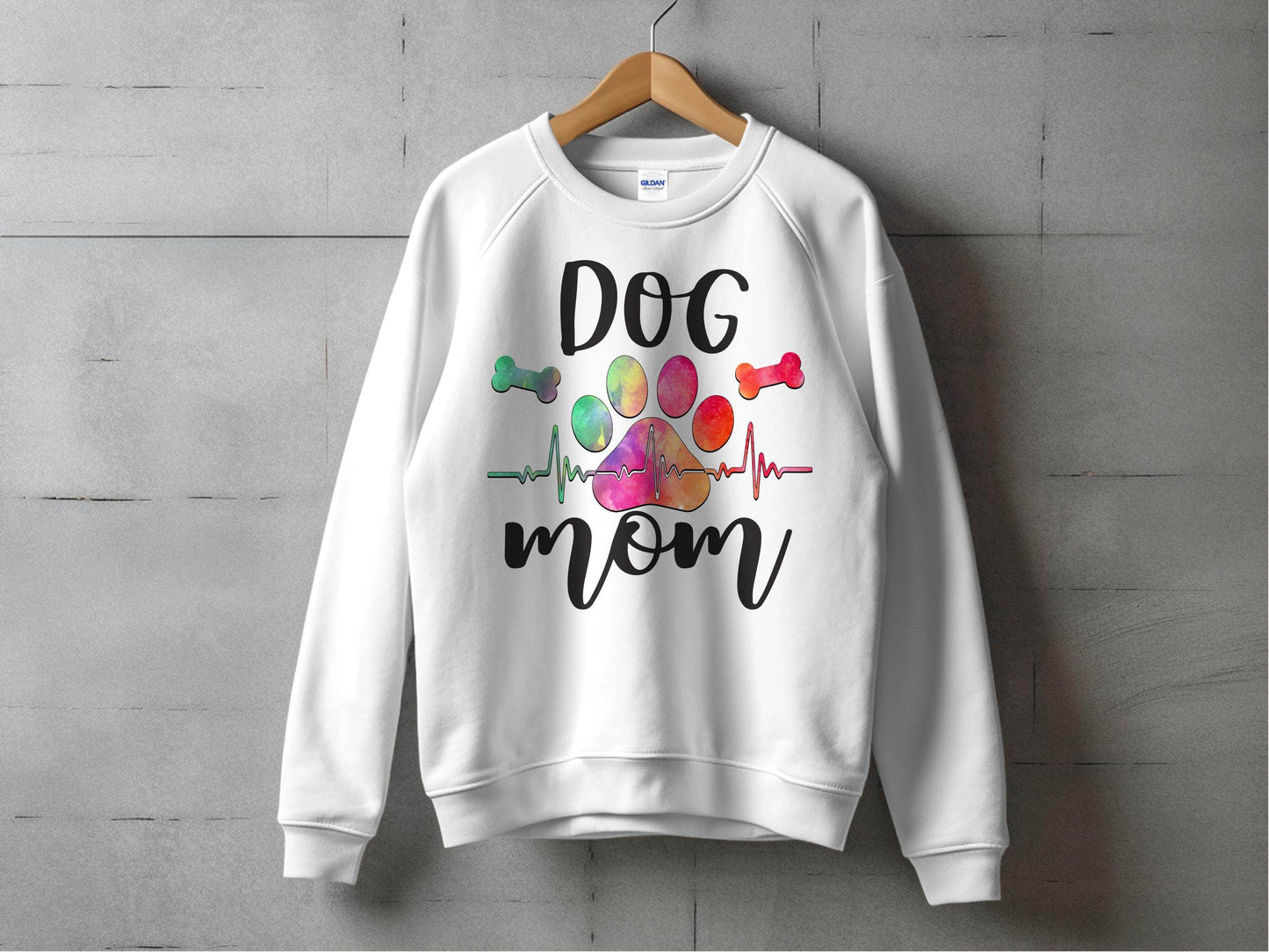Dog Mom with Paw Print and Heartbeat Graphic Design Sweater - Design & Vybe