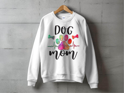 Dog Mom with Paw Print and Heartbeat Graphic Design Sweater - Design & Vybe