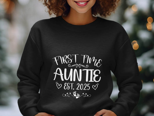 First Time Auntie Est 2025 New Aunt Design Sweater - Design & Vybe