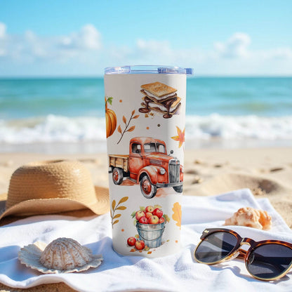 Farm Theme Autumn Harvest Truck Pumpkins Smores Fall Boots Design Tumbler - Design & Vybe