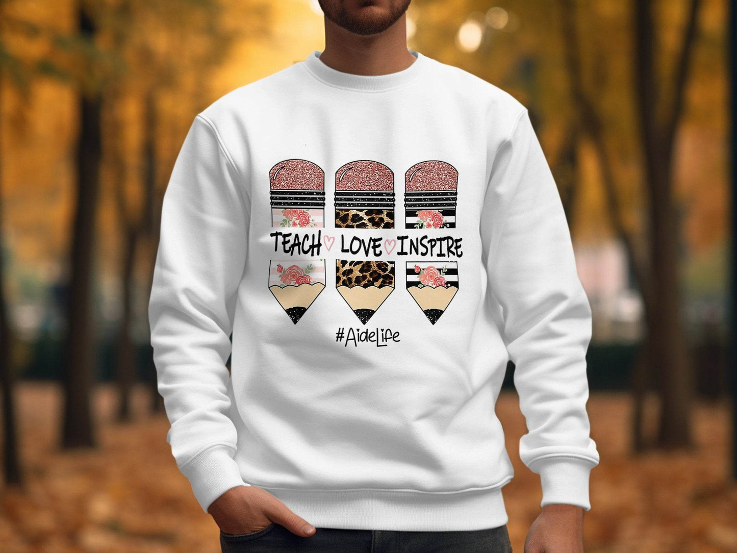 Teach Love Inspire Pencils for Teachers AideLife Sweater - Design & Vybe