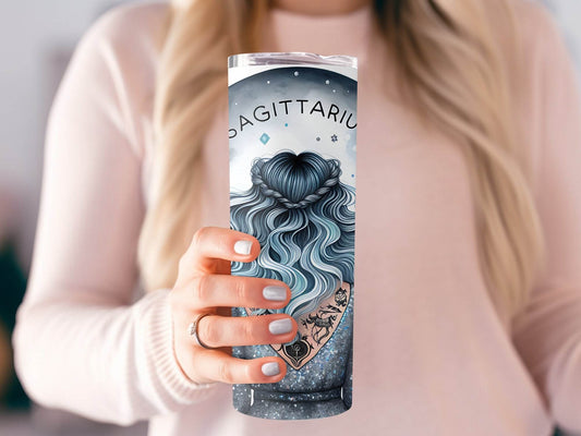 Sagittarius Zodiac Sign Art with Flowers And Moon Tumbler - Design & Vybe