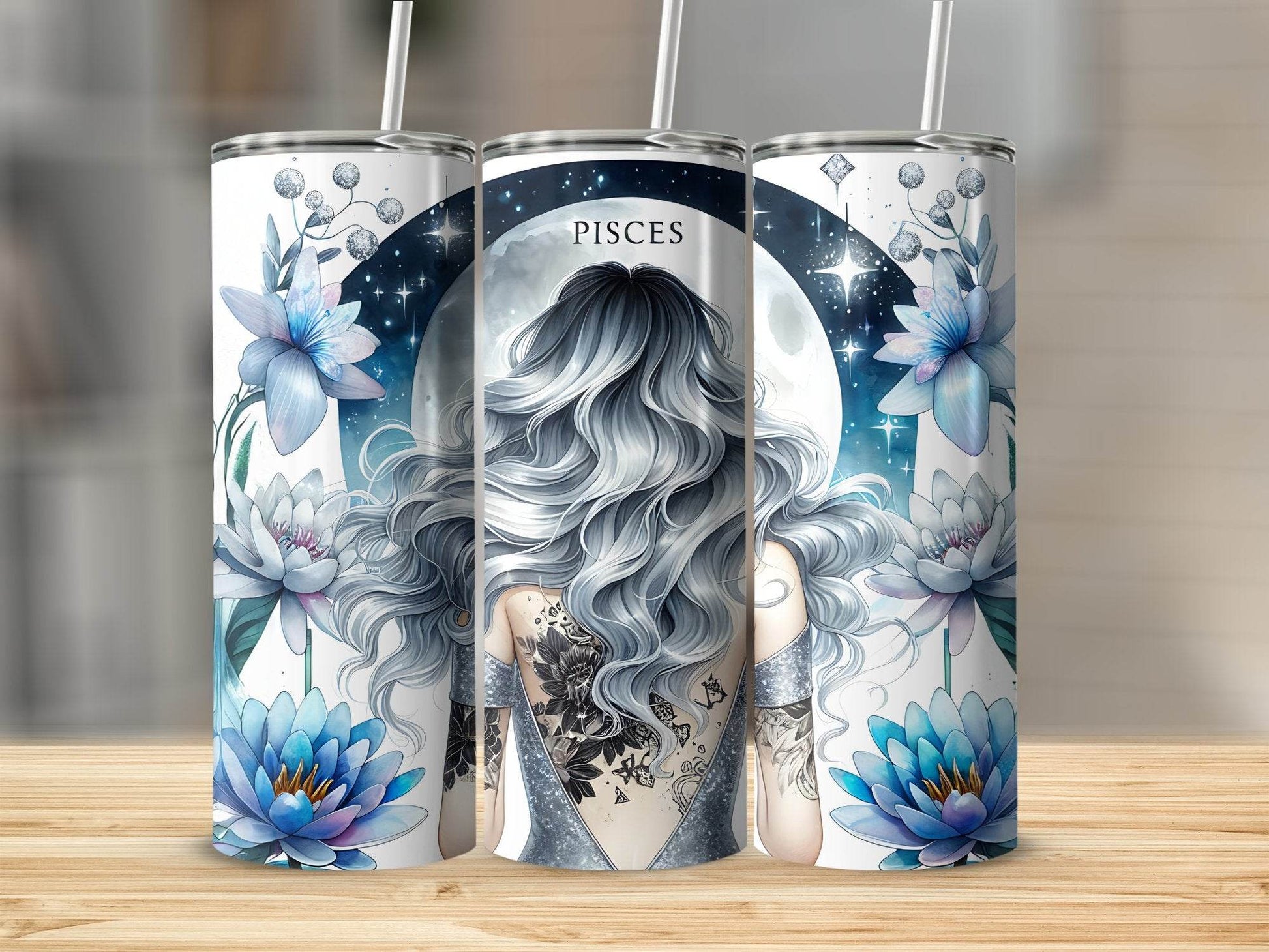 Pisces Zodiac Sign Woman with Floral Tattoo Design Tumbler - Design & Vybe