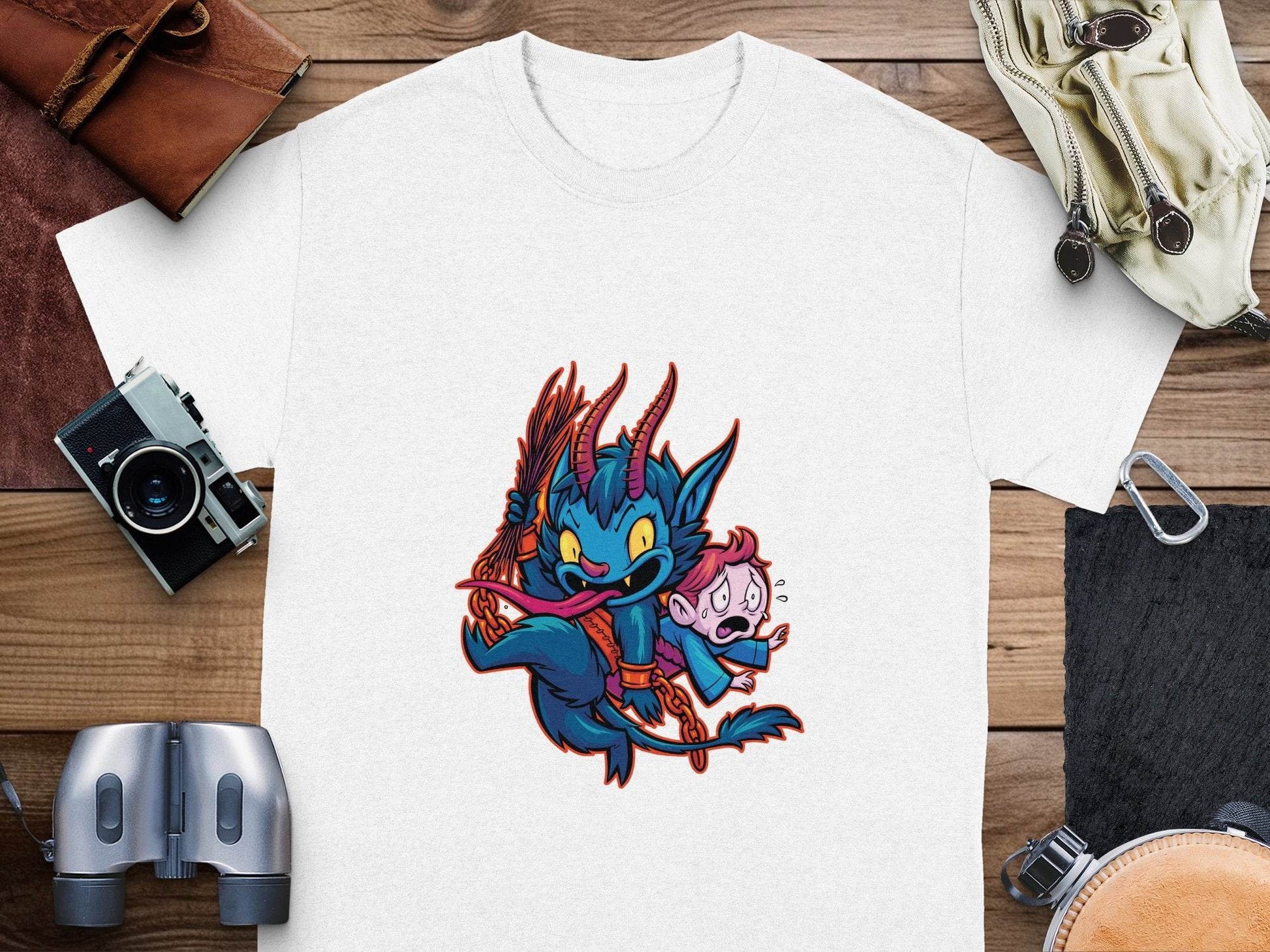 Krampus With Child Caught Illustration Cartoon T-Shirt - Design & Vybe