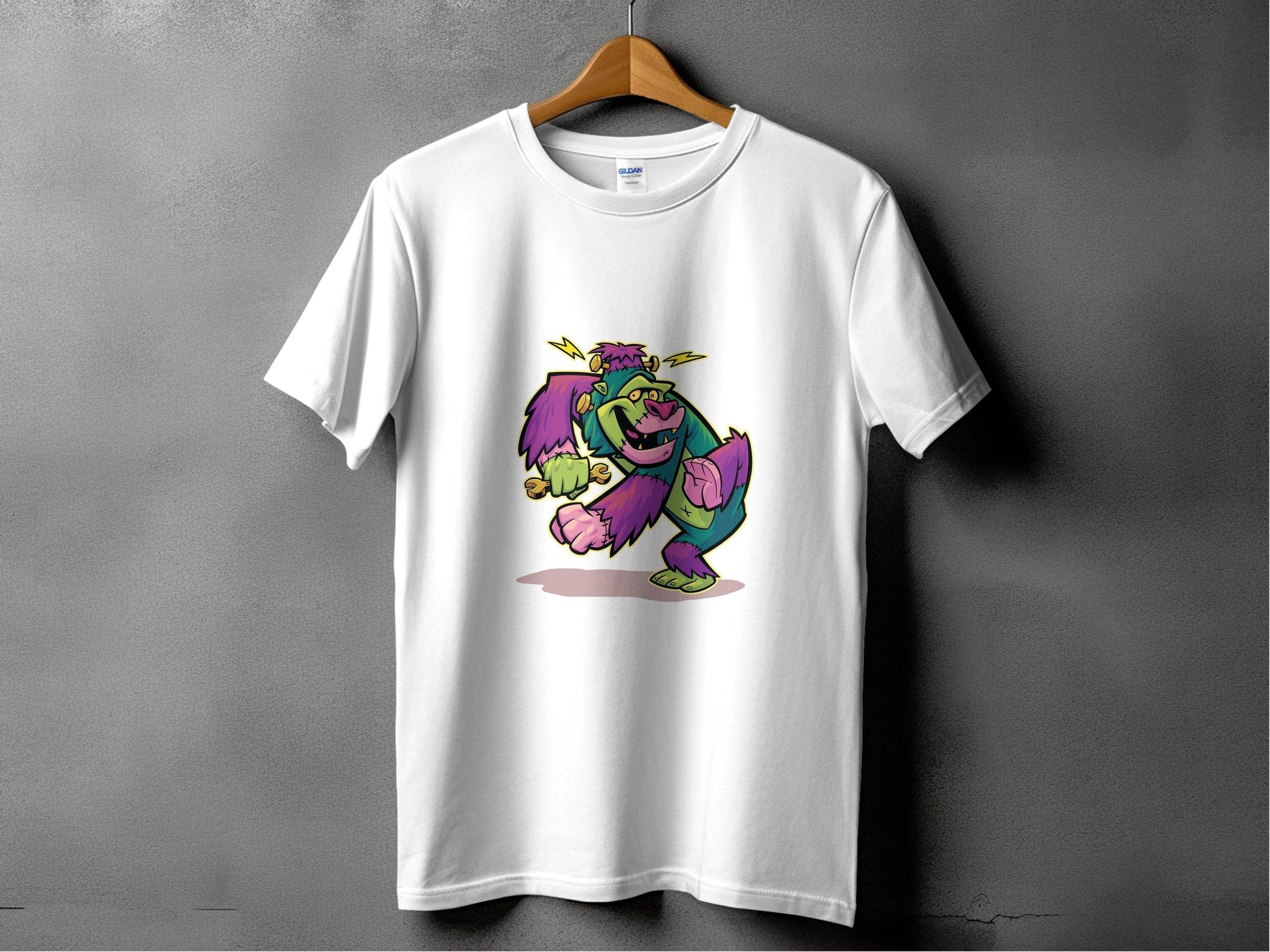 Cartoon Frankenstein with Lightning Strikes Above T-Shirt - Design & Vybe