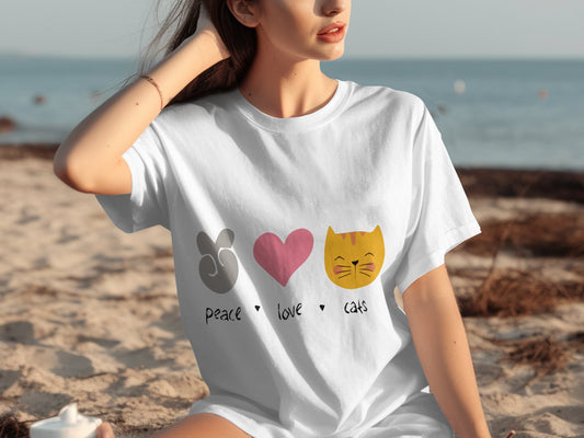 Peace Love Cats Graphic Casual Tee Shirt product