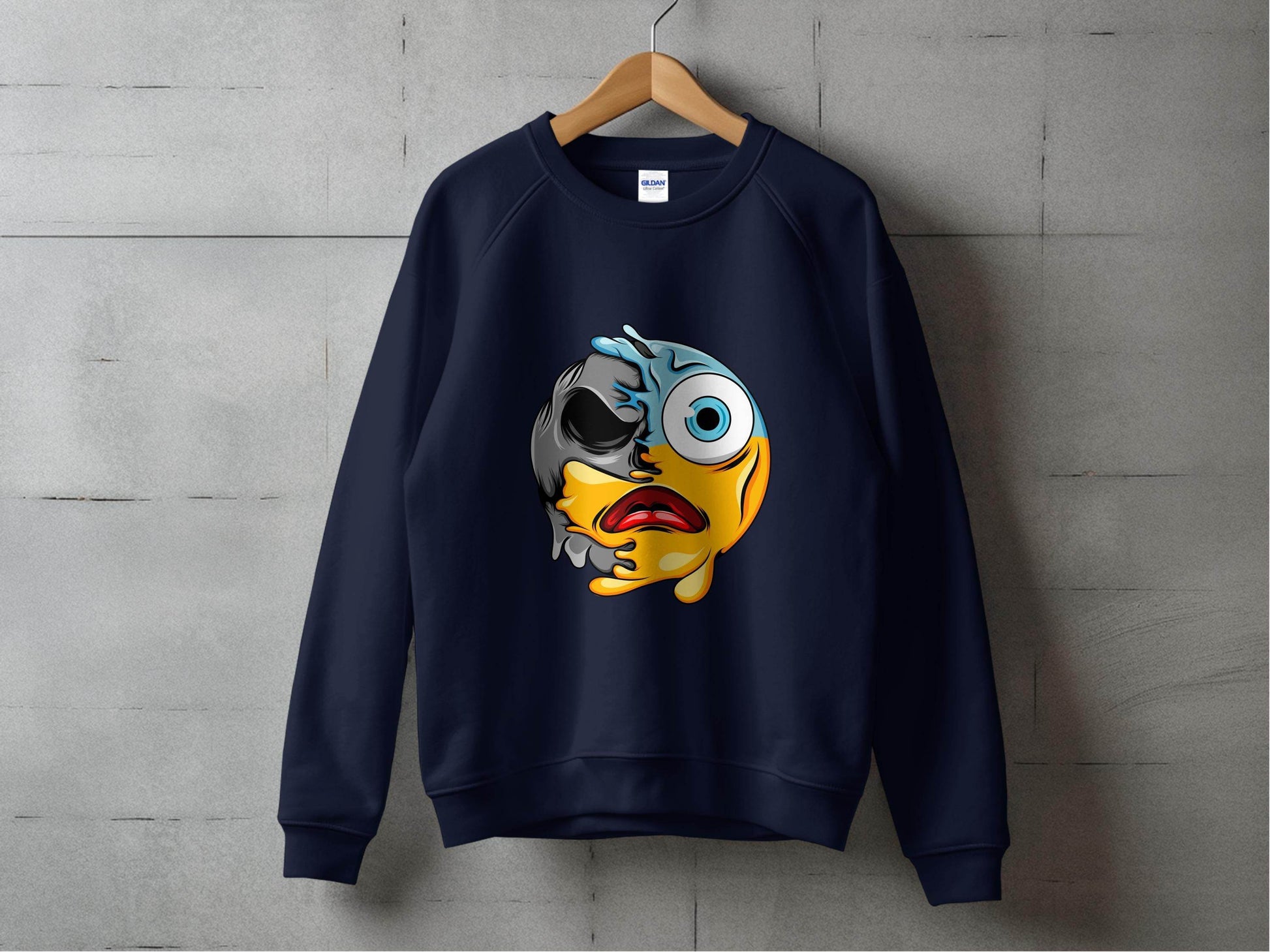 Melting Dual Face Smiley Graphic Sweater - Design & Vybe