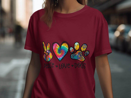 Peace Love Dogs Colorful Design Graphic Animal Lover T-Shirt - Design & Vybe