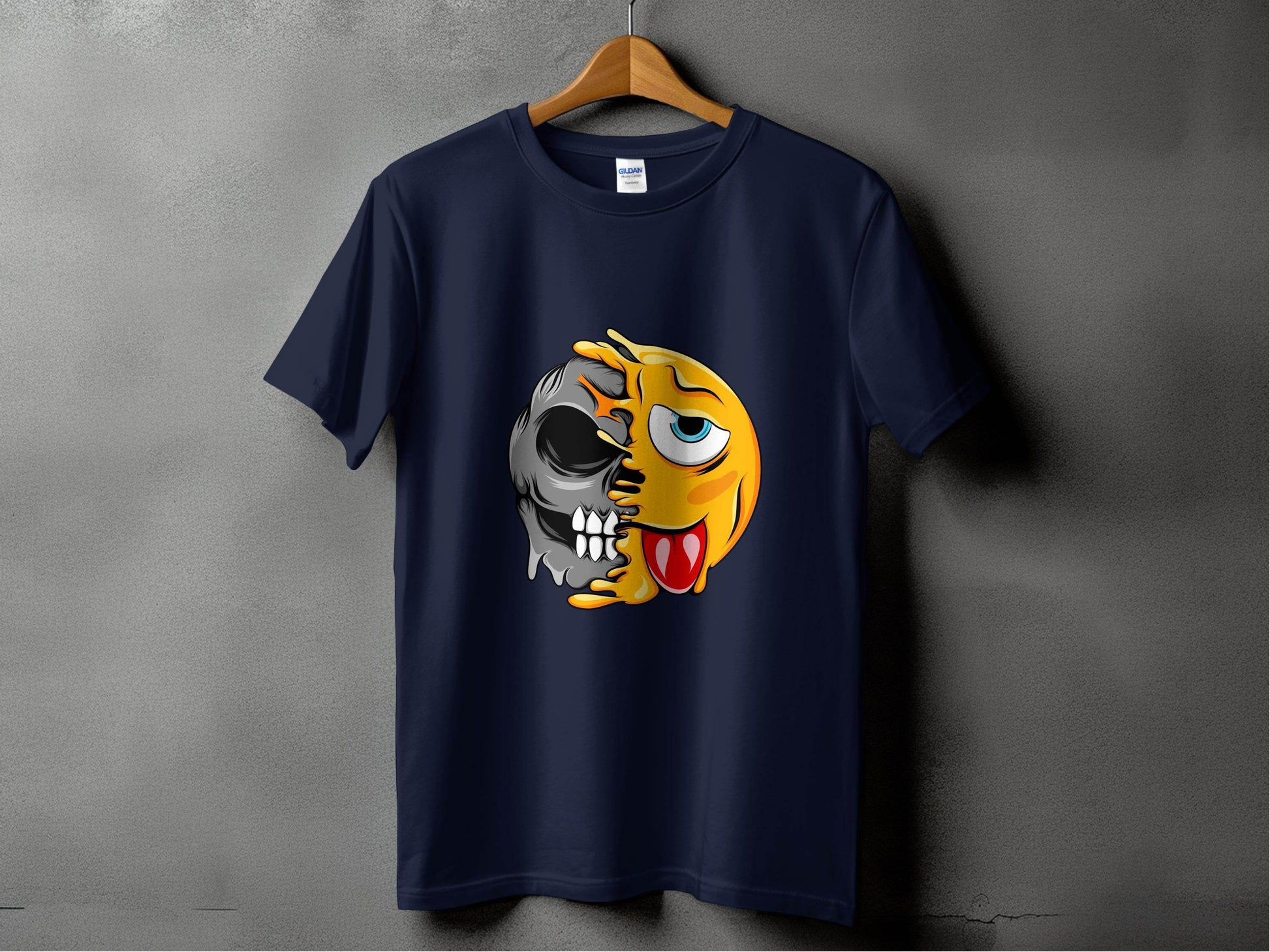 Edgy Skull and Funny Face Duality Creative Smiley T-Shirt - Design & Vybe