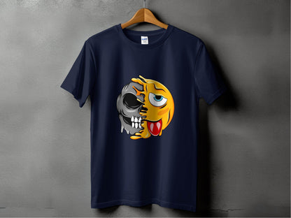 Edgy Skull and Funny Face Duality Creative Smiley T-Shirt - Design & Vybe