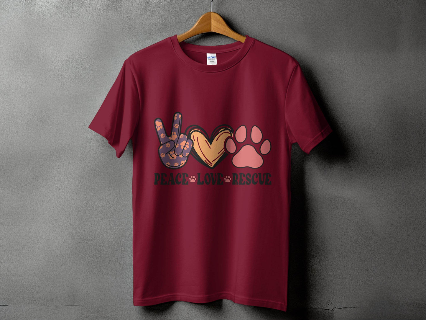 Peace Love Rescue Dog Paw Heart Pet Lover Graphic T-Shirt - Design & Vybe