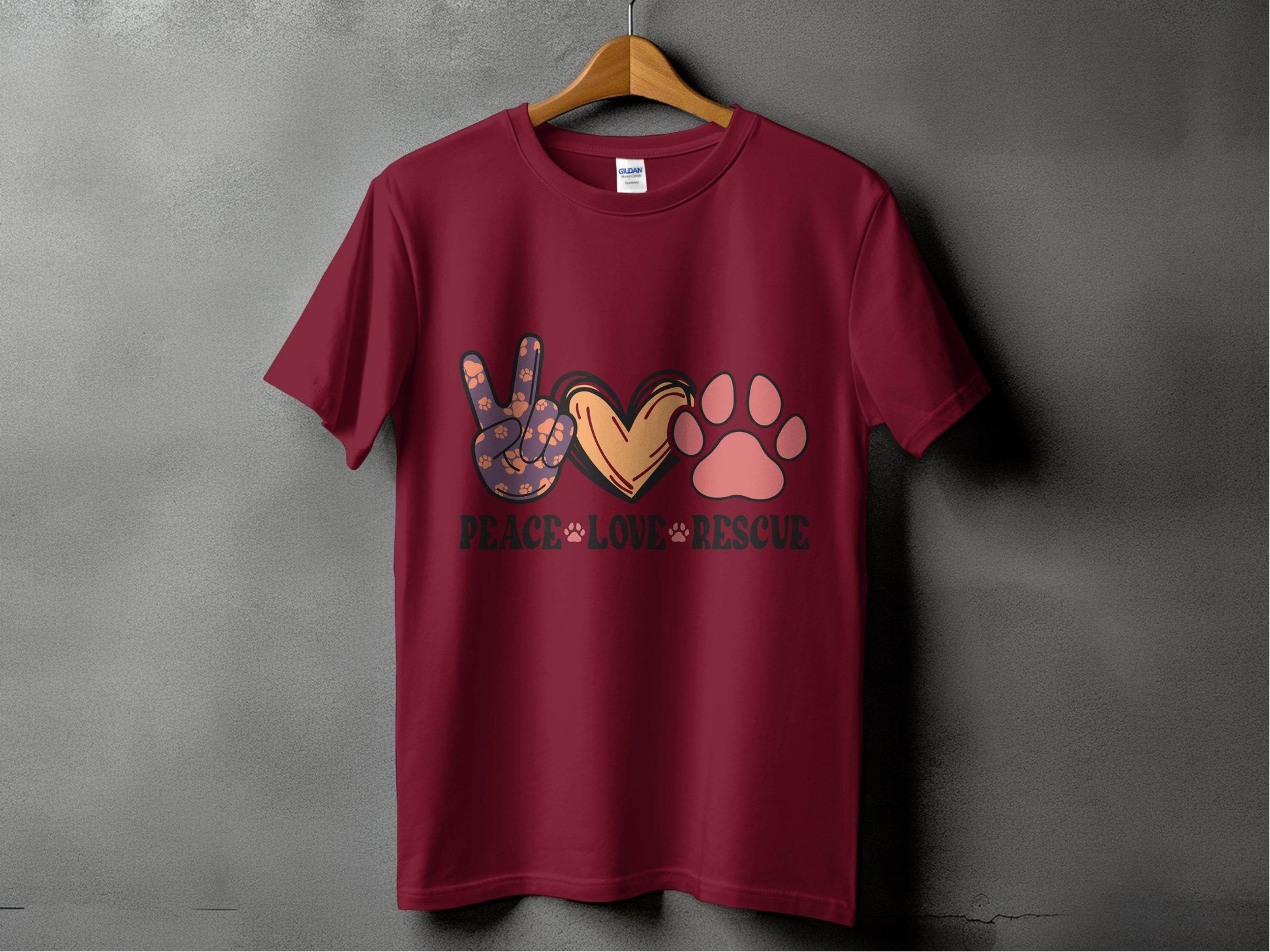 Peace Love Rescue Dog Paw Heart Pet Lover Graphic T-Shirt - Design & Vybe