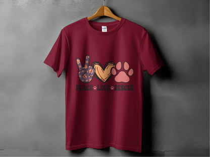 Peace Love Rescue Dog Paw Heart Pet Lover Graphic T-Shirt - Design & Vybe