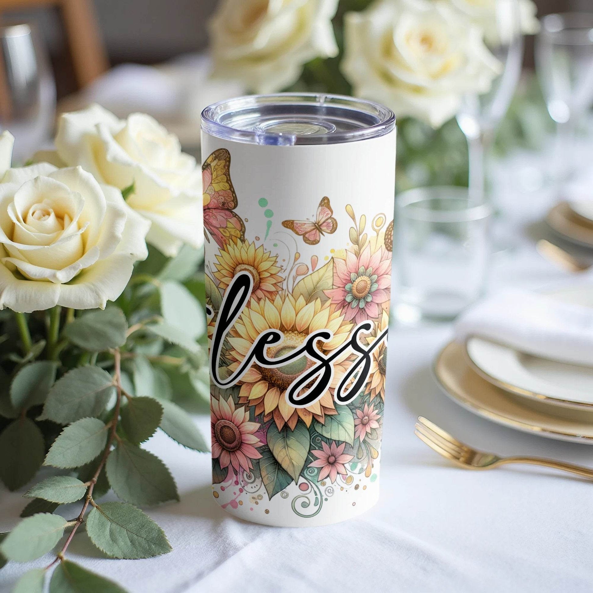 Blessed Butterfly Sunflower Art Design Print On A Tumbler - Design & Vybe