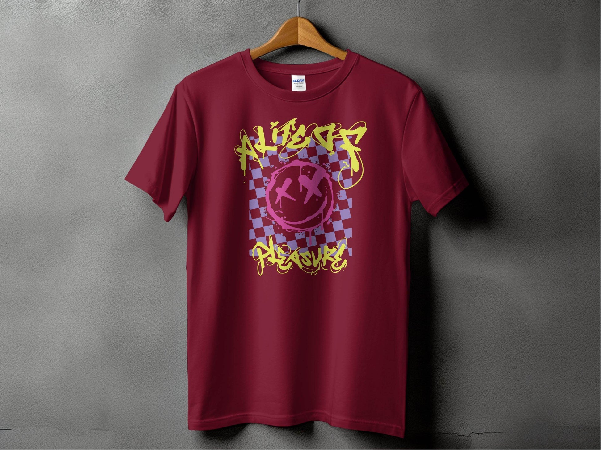 Grunge Smiley Checkered Dead Smile Graphic with Graffiti T-shirt - Design & Vybe