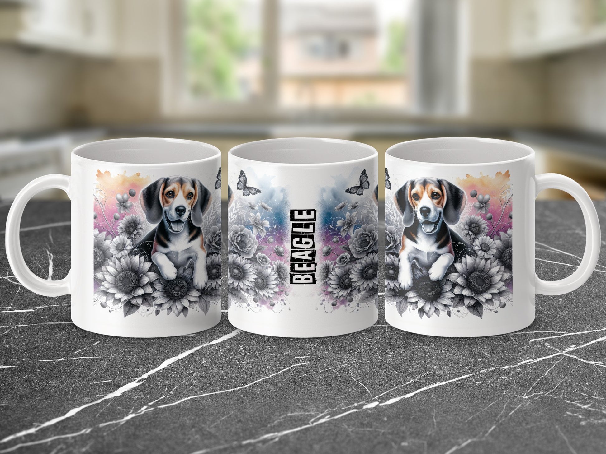 Beagle Floral Design Ceramic Coffee Mug Product