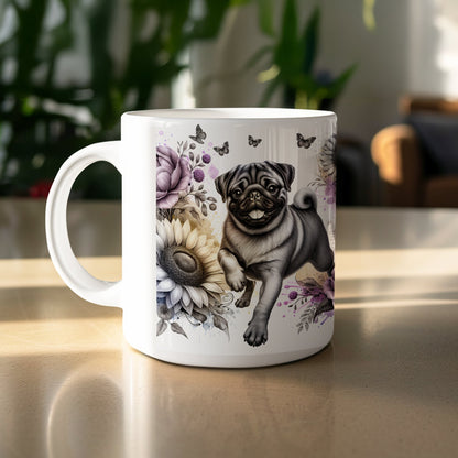 Cute Pug with Floral Design Ceramic Mug product
