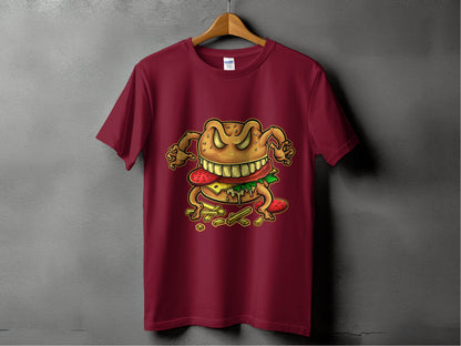 Quirky Cartoon Monster Cheeseburger Graphic T-Shirt - Design & Vybe
