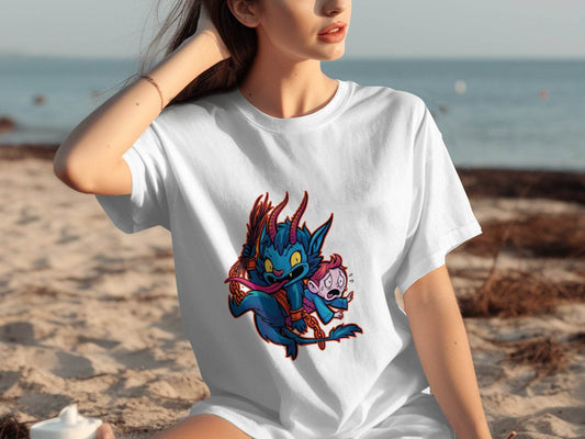 Krampus With Child Caught Illustration Cartoon T-Shirt - Design & Vybe