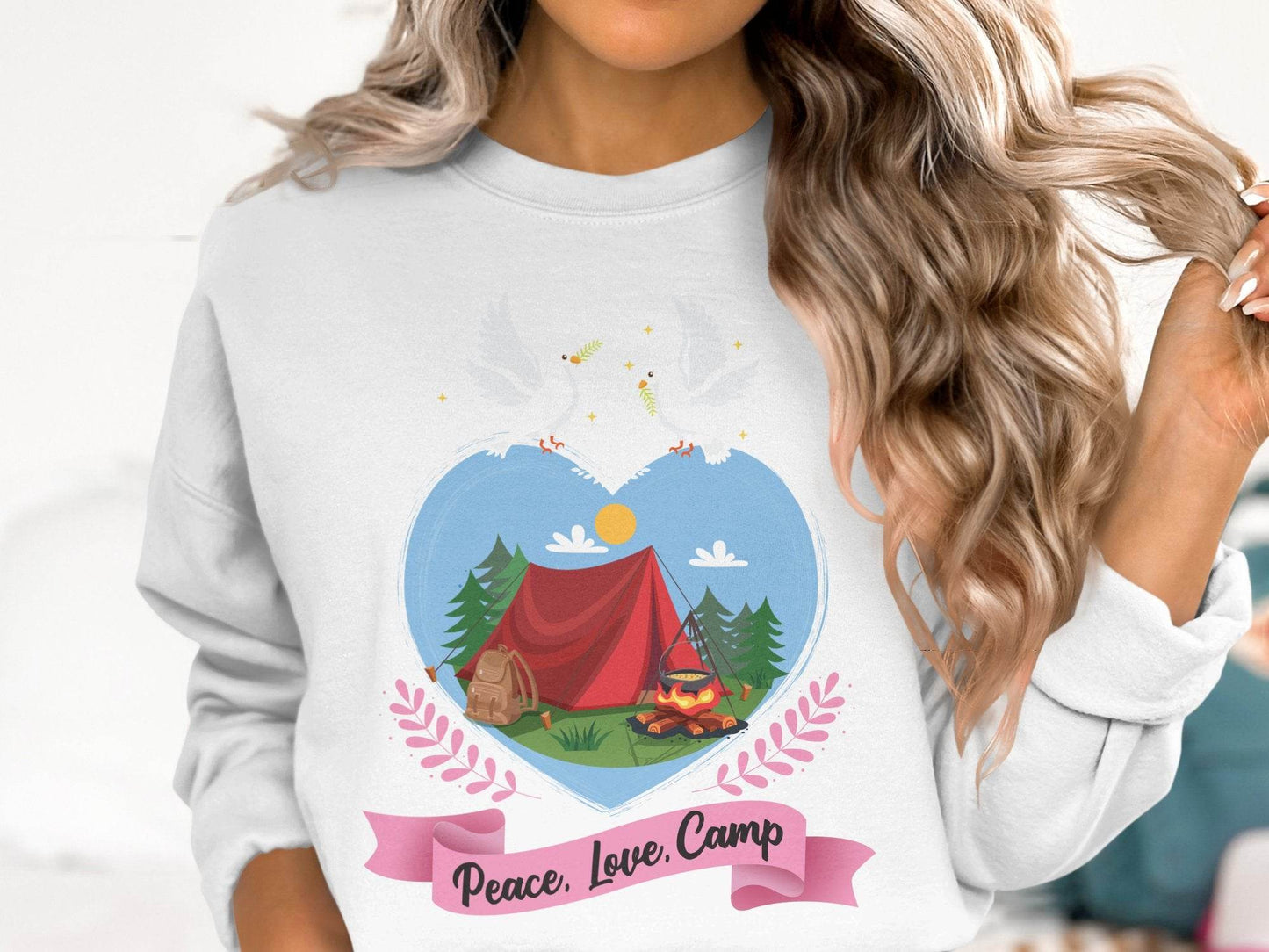 Peace Love Camp Heart and Tent Design Pigeon Art Sweater - Design & Vybe