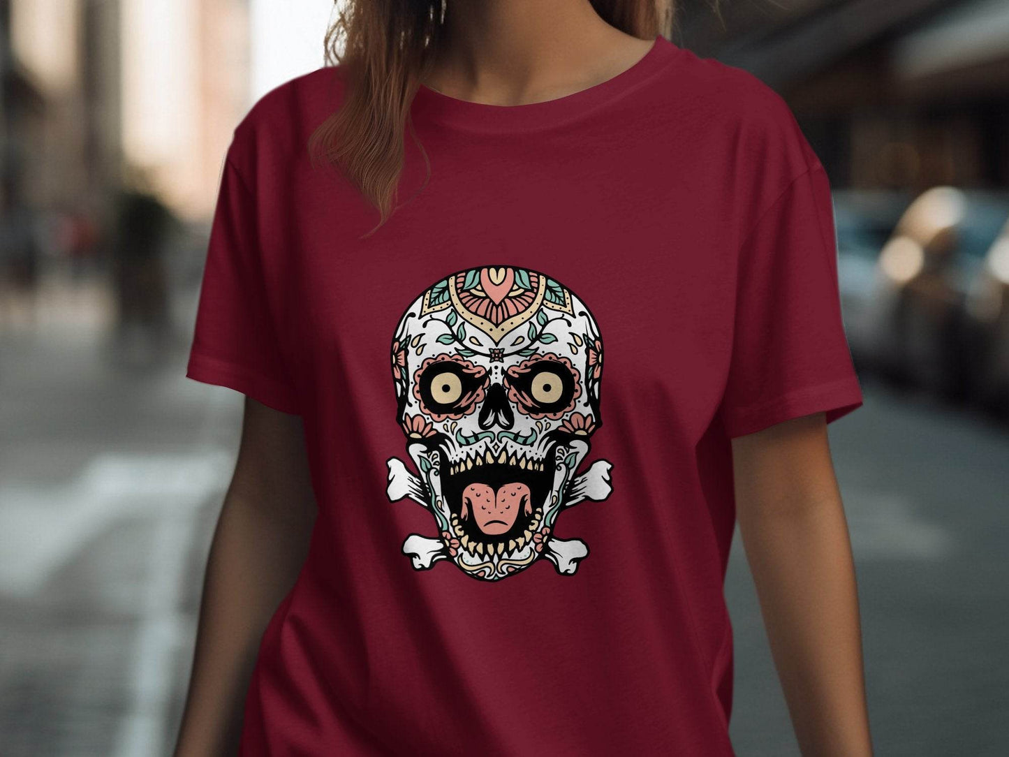 Skull with Floral Pattern on a Bone Design Graphic T-Shirt - Design & Vybe