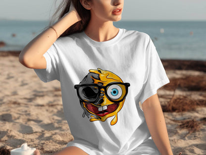 Quirky Smiley Face with Glasses Graphic T-Shirt - Design & Vybe