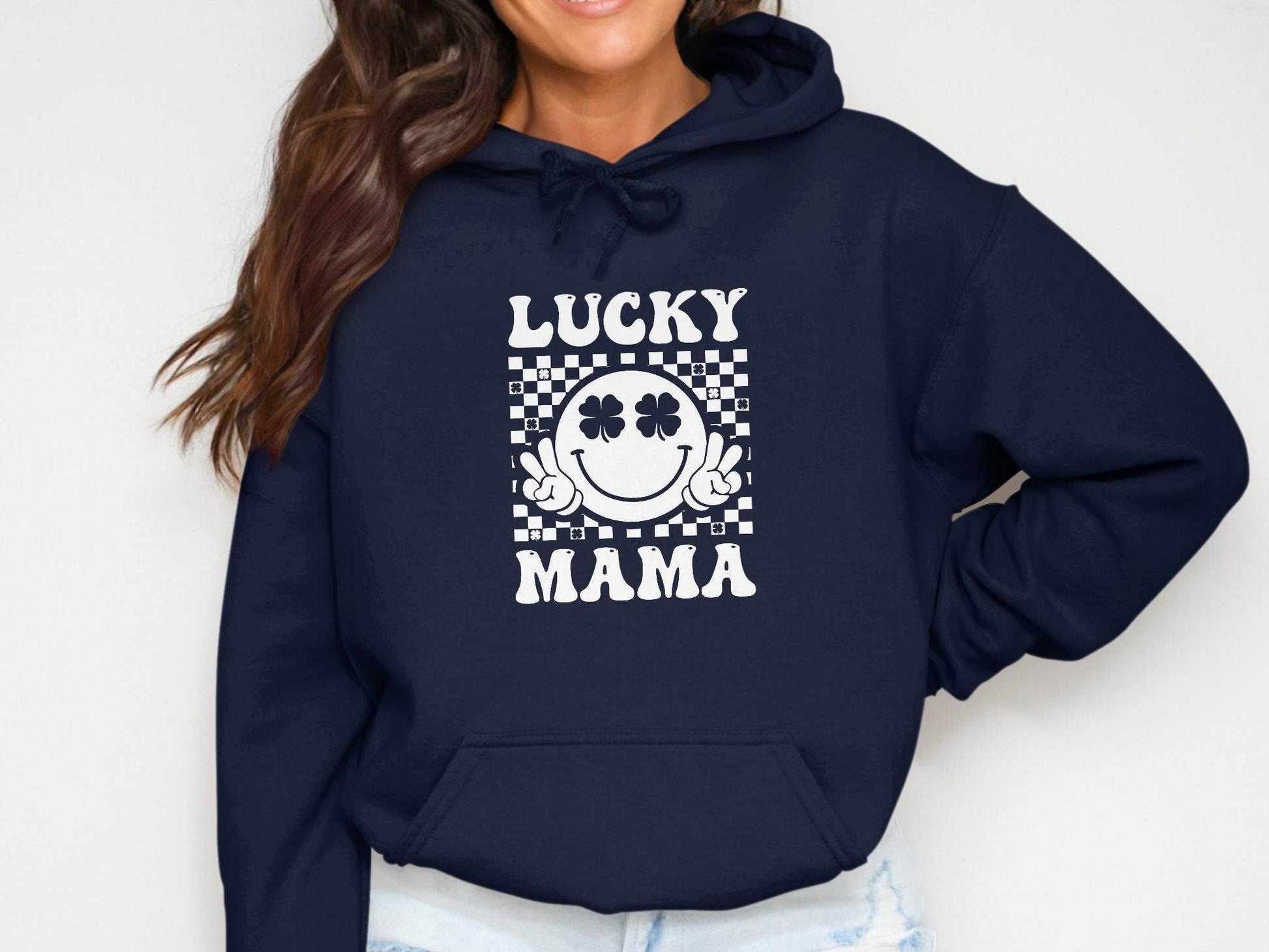 Lucky Mama St Patricks Day Design Smiley Face Hoodie - Design & Vybe