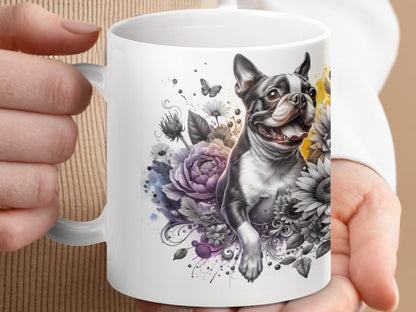 Colorful Floral Boston Terrier Mug product