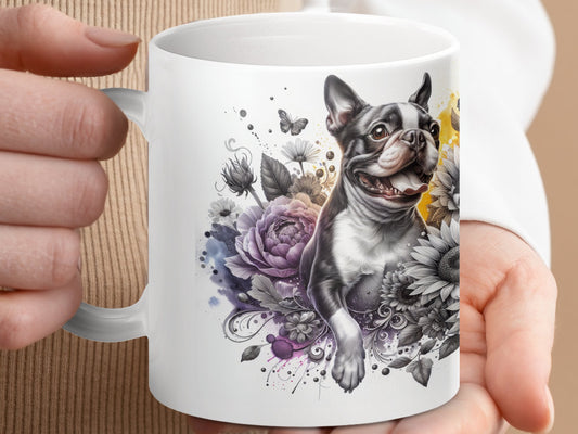 Colorful Floral Boston Terrier Mug product