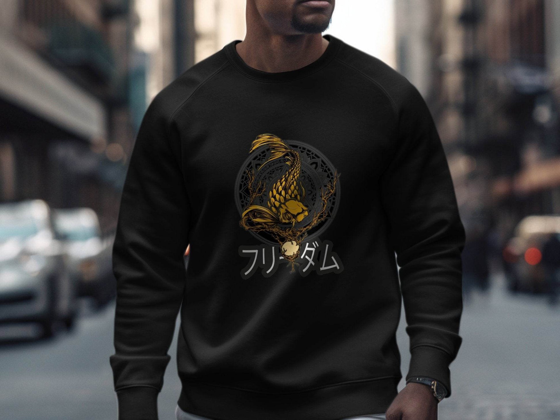 Golden Koi Fish Mandala Japanese Freedom Graphic Sweater - Design & Vybe