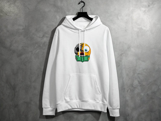 Half Emoji Half Skull Reading Book Funny Design Hoodie - Design & Vybe