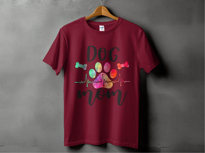 Dog Mom with Paw Print and Heartbeat Graphic Design T-Shirt - Design & Vybe