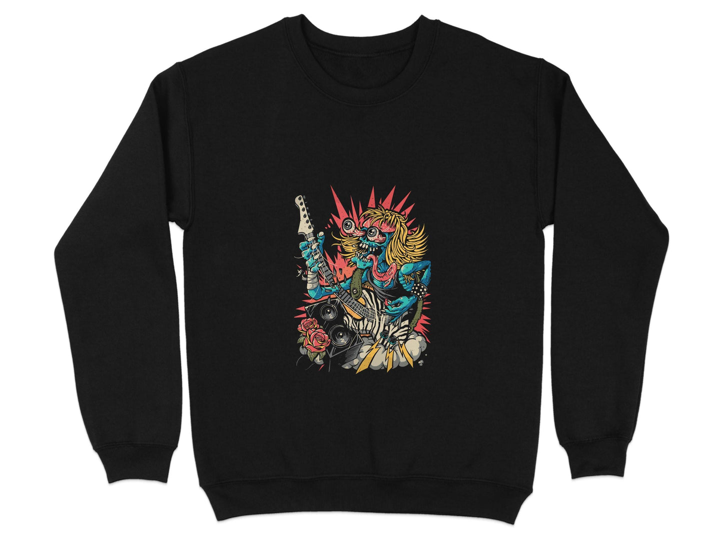 Rock and Roll Zombie Plays Guitar Artwork Sweater - Design & Vybe