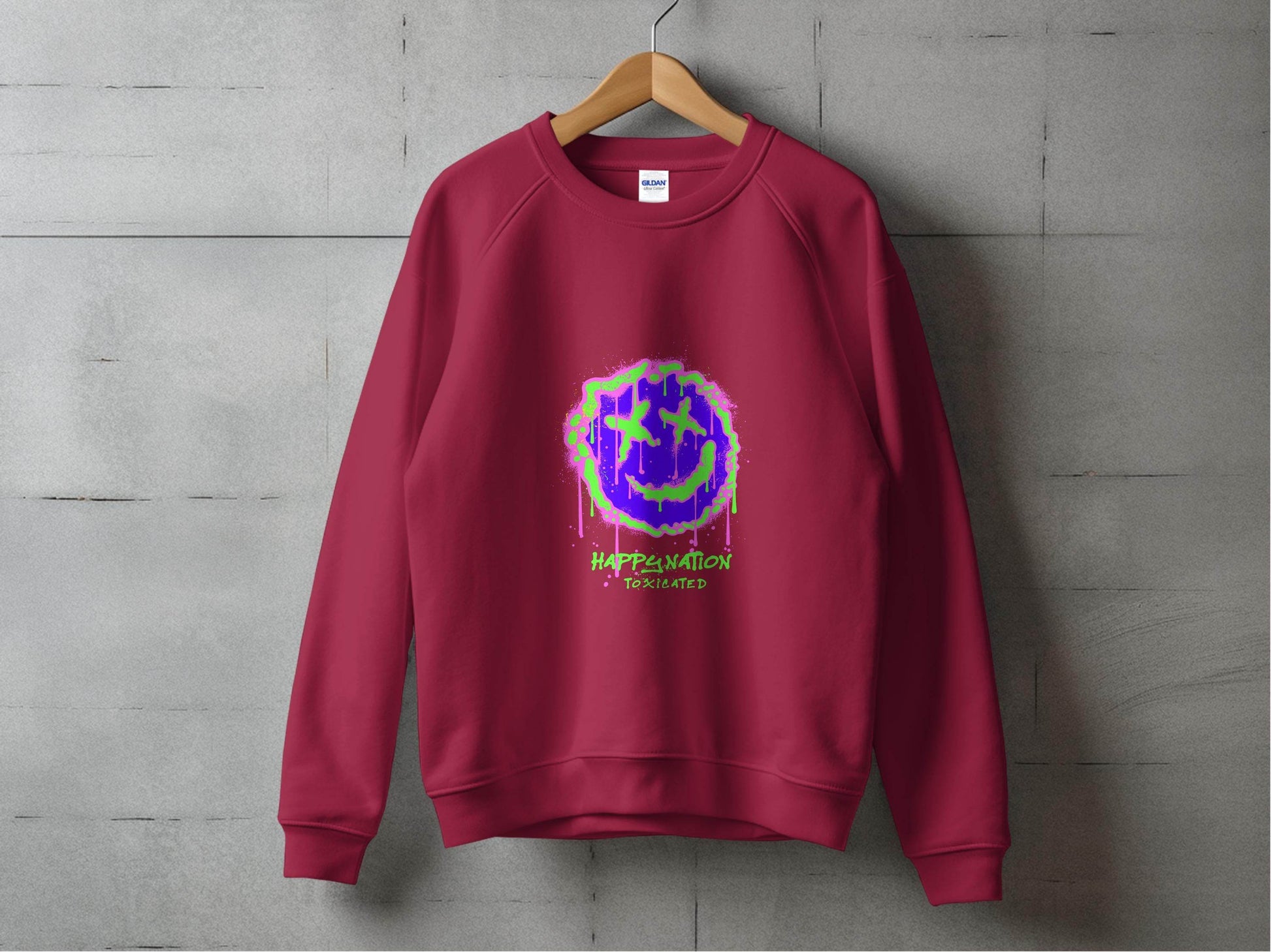 Happy Nation Toxiclated Smiley Face Graphic Design Sweater - Design & Vybe