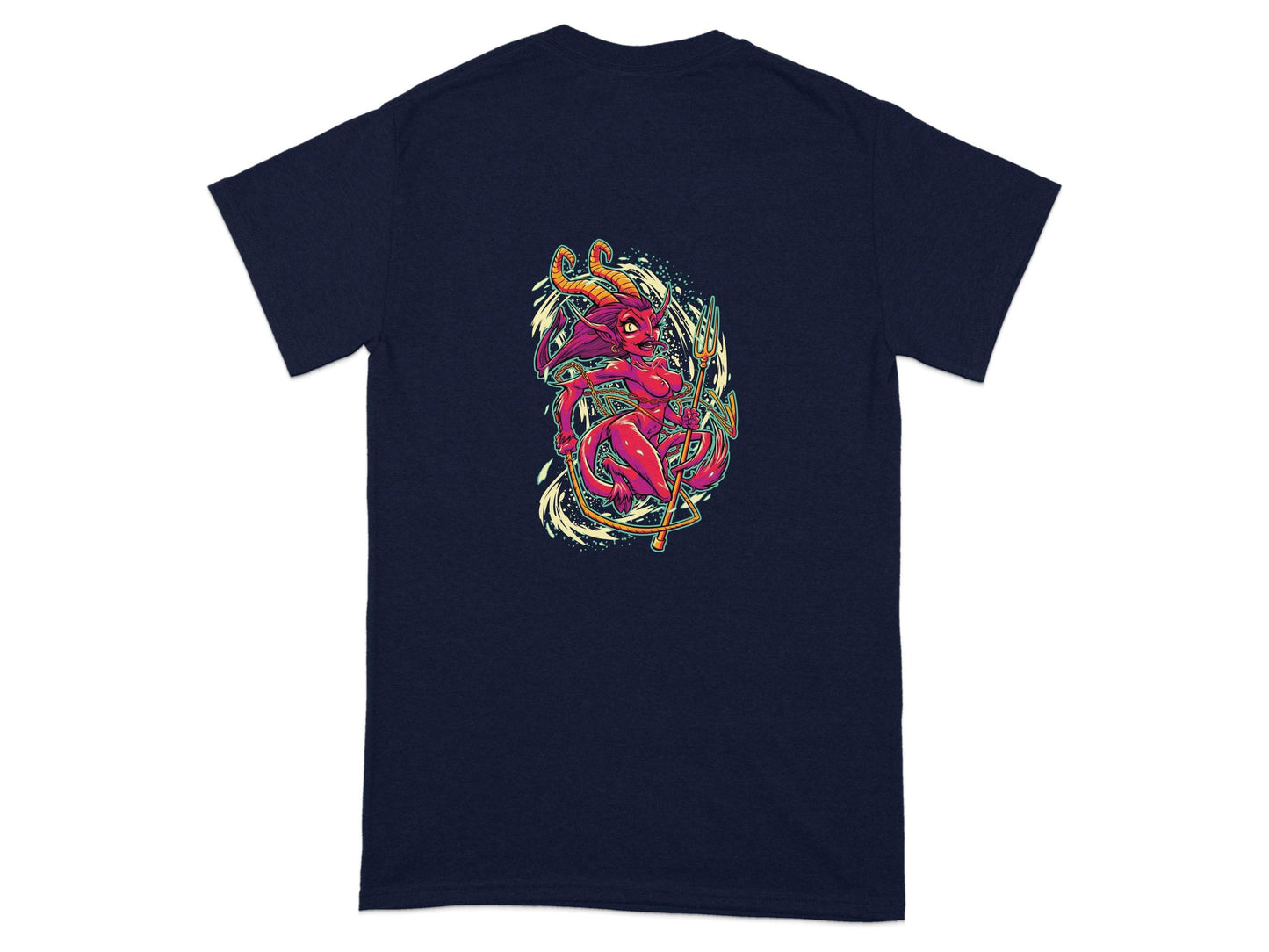 Fiery Temptress Devil Girl Art With A Pitchfork T-Shirt - Design & Vybe