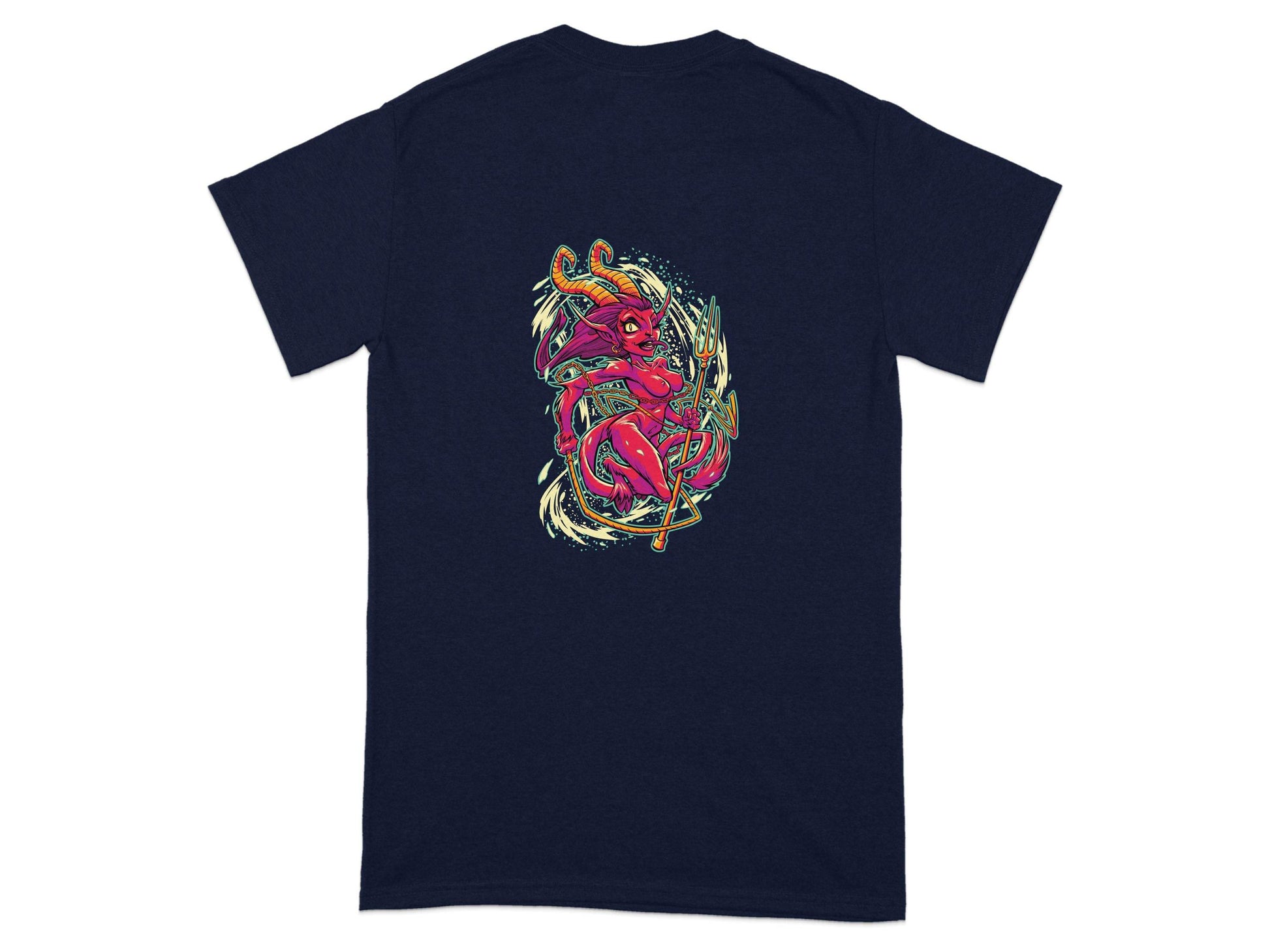 Fiery Temptress Devil Girl Art With A Pitchfork T-Shirt - Design & Vybe