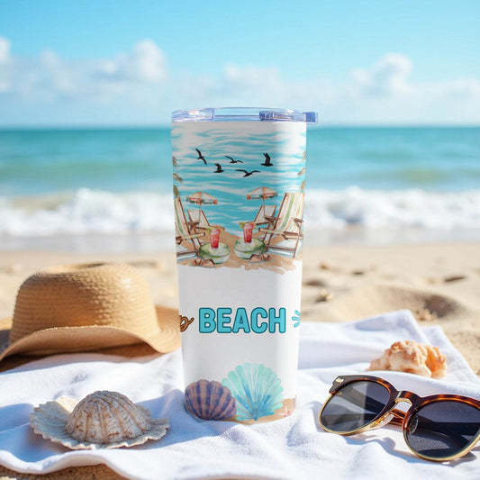 Beach Paradise Eat Sleep Beach Repeat Themed Design Tumbler - Design & Vybe