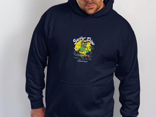 Cool Dinosaur Surfing Printed Stylish Hoodie - Design & Vybe