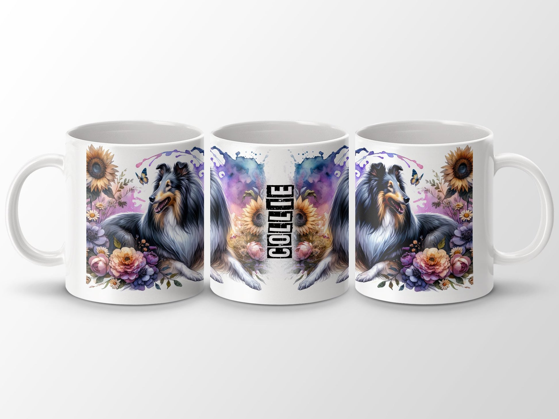 Beautiful Collie Dog with Flowers Design Mug product type